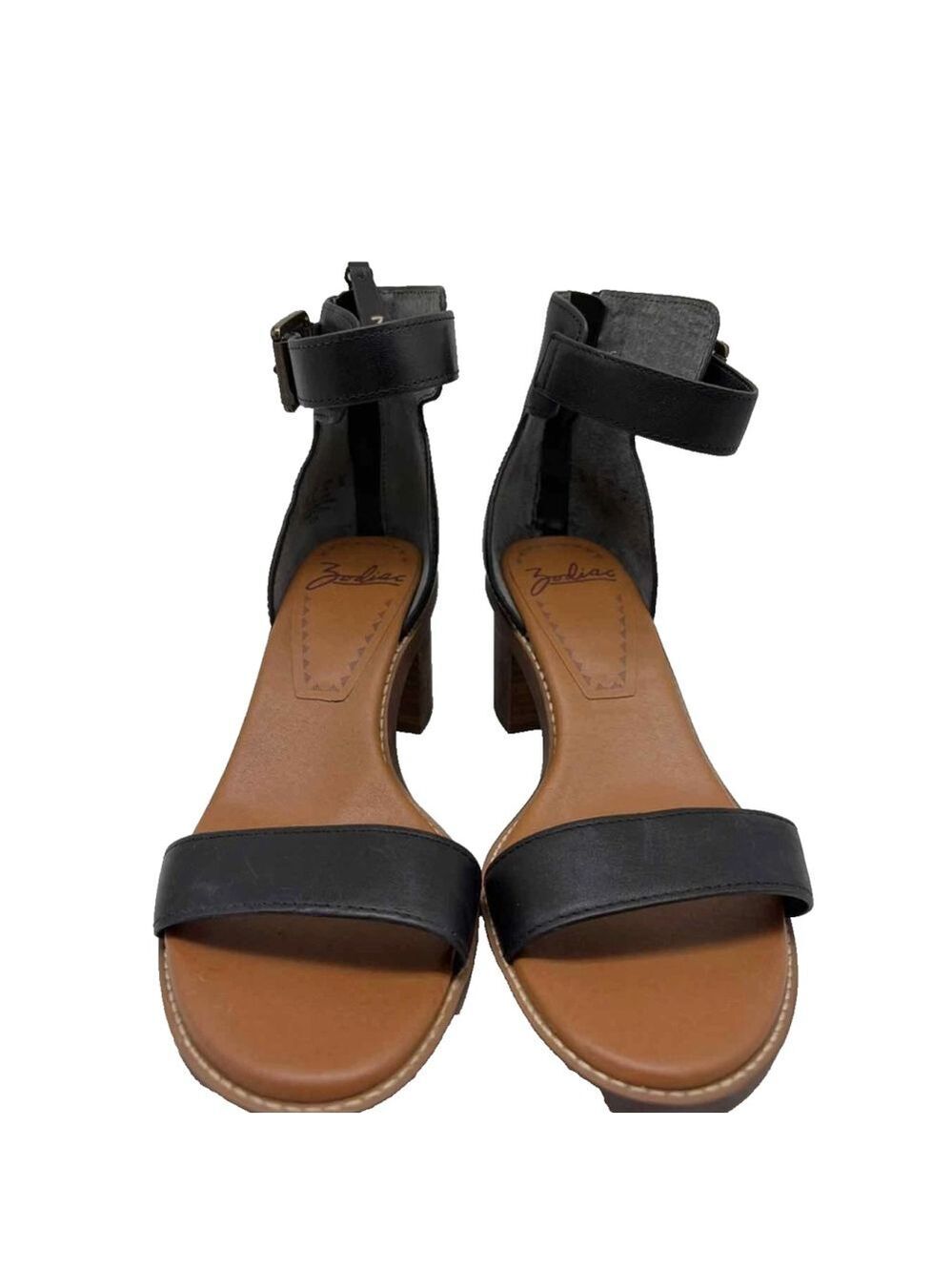 Zodiac Sandals ILSA Black Leather Block Heel Women Sz 10 M Ankle Strap Boho Chic